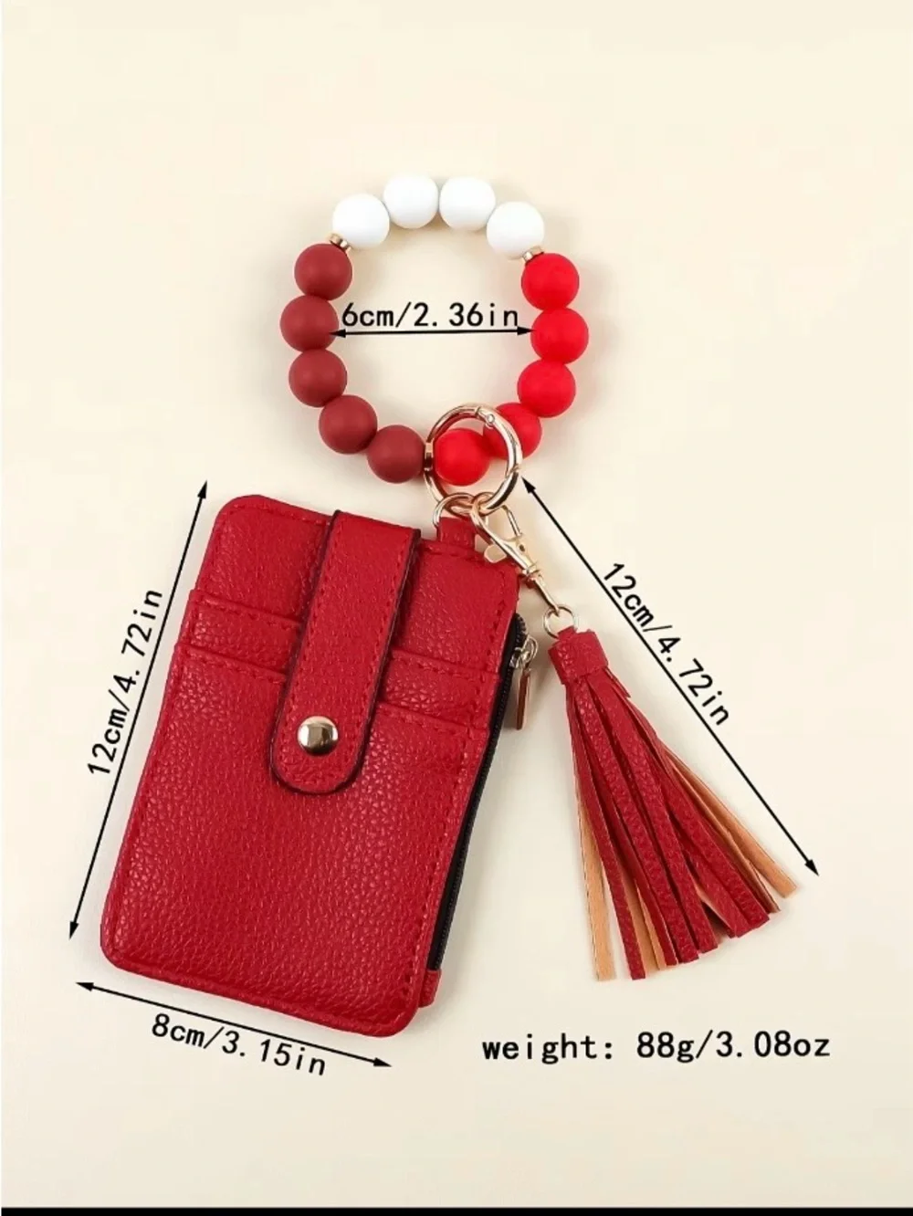 Red Beaded Wristlet Keychain with Tassel
